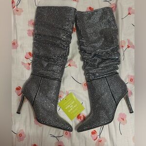 Gianni bini calf length rhinestones heeled boots